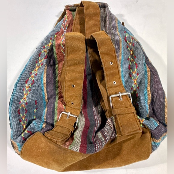 Brown Bohemian Backpack with Southwestern Pattern Made in India - Picture 5 of 11